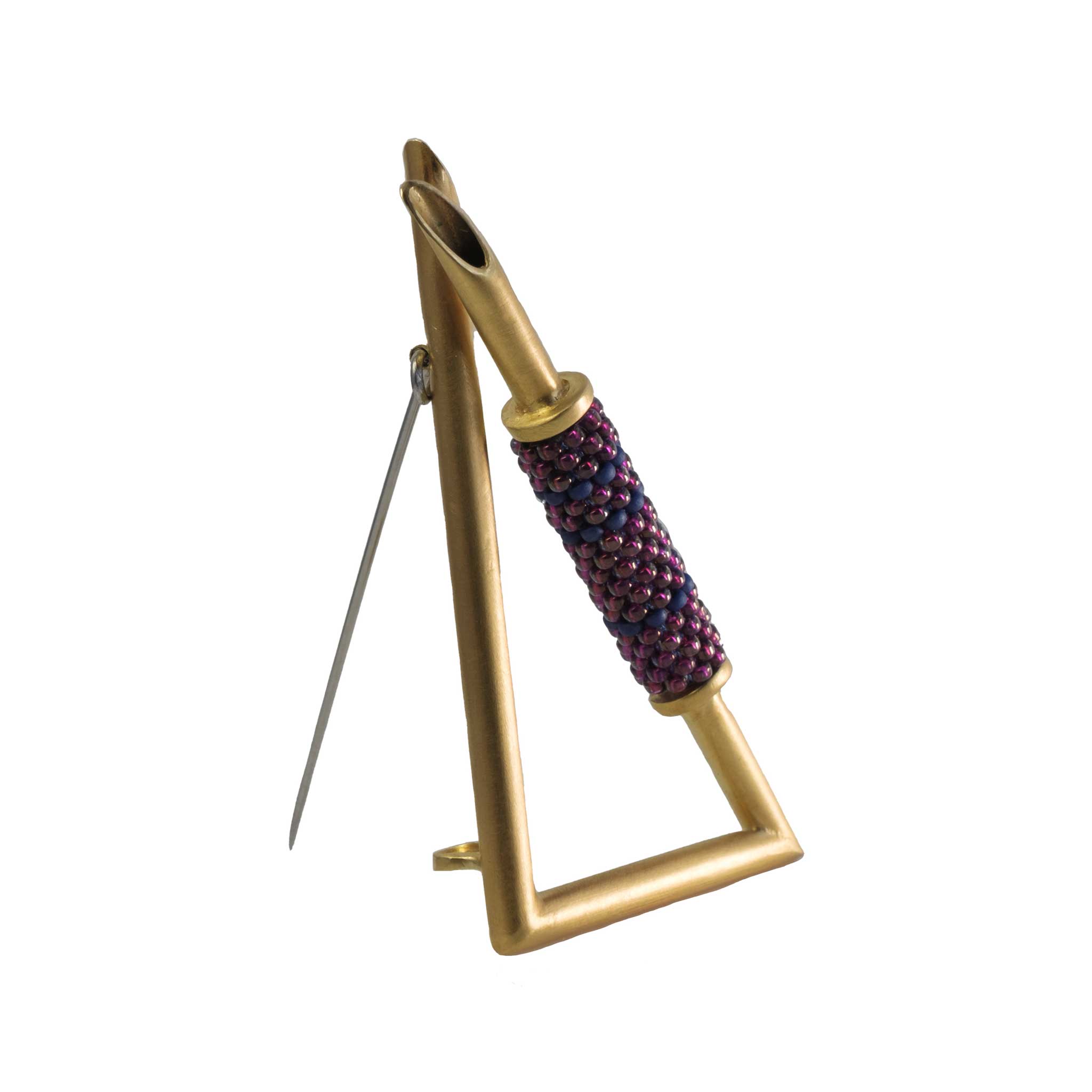 Colourful Oblique Point Brooch in Gold-Plated Brass